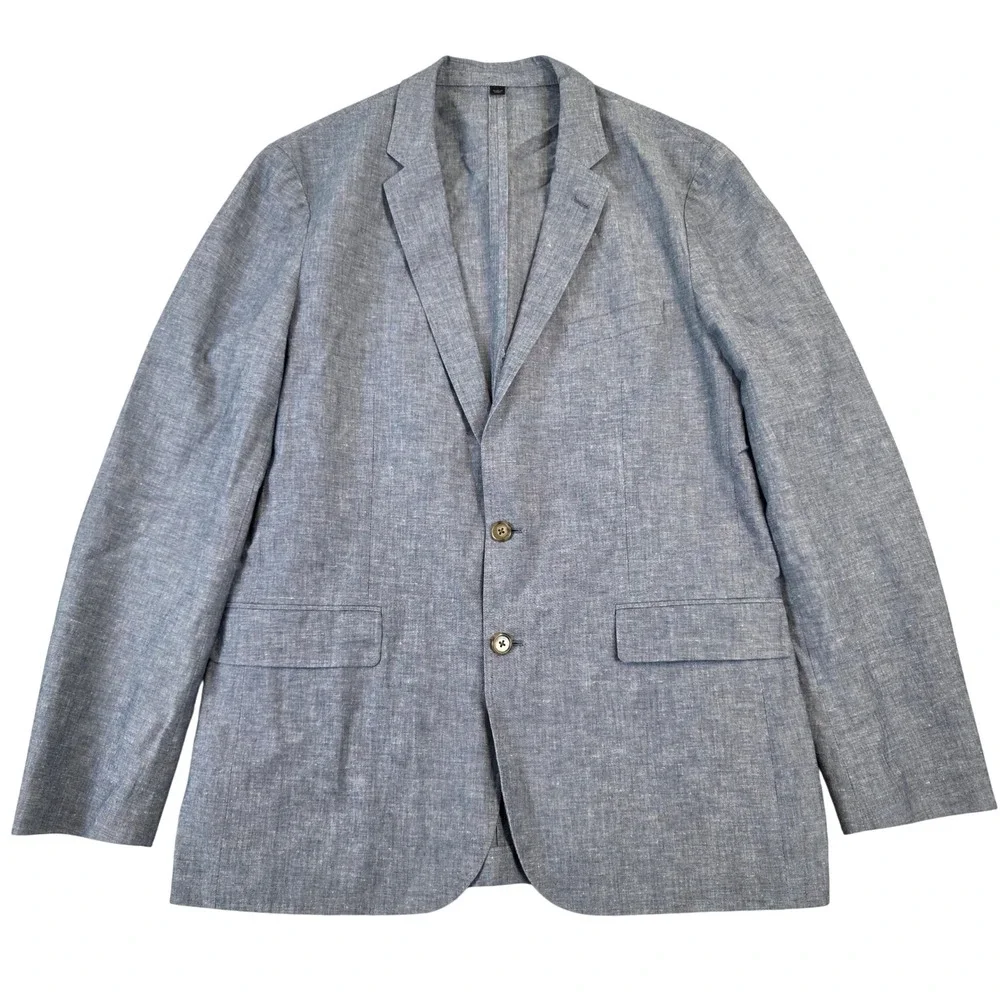 J.Crew Ludlow Blazer 42L Blue Cotton Linen Somelos Portuguese Fabric Unstructere